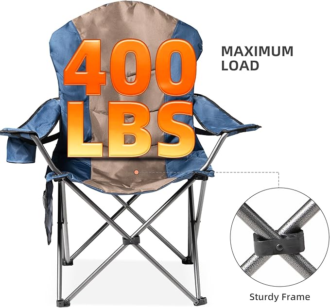 2 Pack Folding Camping Chairs for Adults - High Back Padded Portable Outdoor Lawn Chairs with 400lbs Adjustable Lumbar Support - Lightweight Camp Chairs Set (Light Blue &amp Brown)