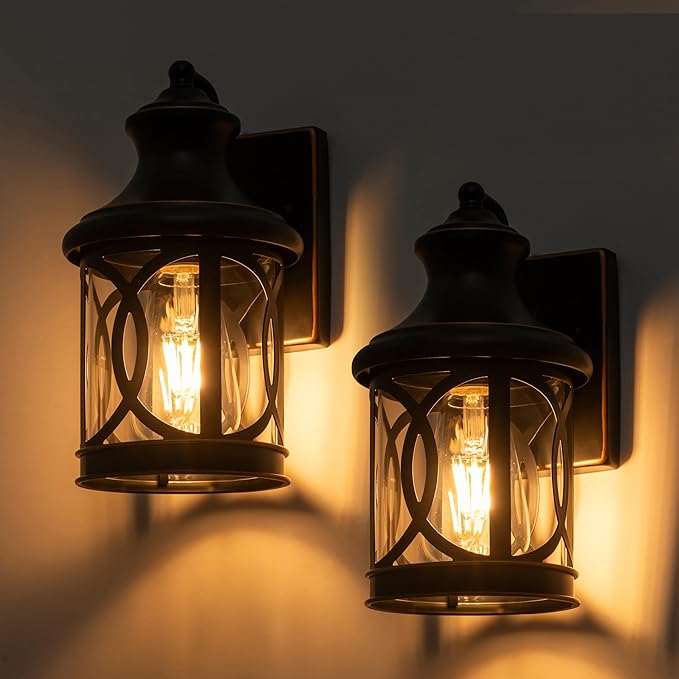 2-Pack Outdoor Wall Lights Porch Lights Waterproof Outdoor Wall Sconce Exterior Light Fixture Oil-Rubbed Bronze Finish with Clear Glass Shade for Garage Patio Front Door Balcony
