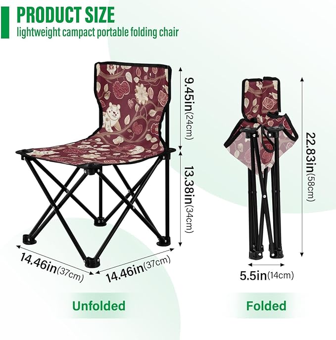 Cartoon Cute White Bear Folding Camp Chairs for Adults Lightweight Hunting Backpack Chair Includes Carry Bag