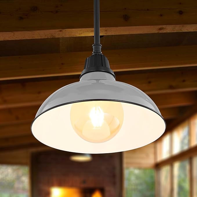 JONATHAN Y 12.25 Gray/Black 1-Light Farmhouse Indoor/Outdoor LED Pendant Iron Hanging Light and Black Metal Shade Rustic Ceiling Lamp for Kitchen Island LED Bulb Included (JYL7611D)