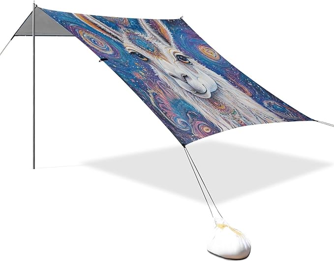ALAZA Boho Llama Visionary Art Beach Tent Sun Shelter UPF50+ Protection Beach Shade Canopy w/ 4 Sandbags for Outdoor Camping Fishing Backyard Fun Picnic 10x9 ft