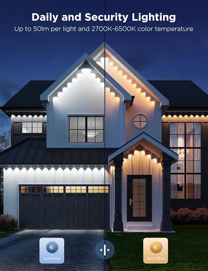 Govee Permanent Outdoor Lights Pro 100ft with 60 RGBIC LED Lights for Daily and Accent Lighting 75 Scene Modes for Outdoor Decor IP67 Waterproof Works with Alexa Google Assistant Matter Black