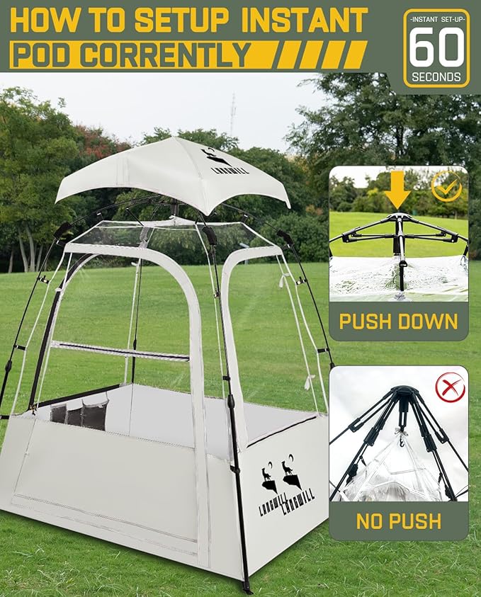 Pod All Weather Sports Tent Outdoor Pop Up Bubble Clear 540° View Winter Tent for 1-2 Person Instant Cold Weather Shelter with Rainfly for Soccer Football Softball &amp Other Sports Events