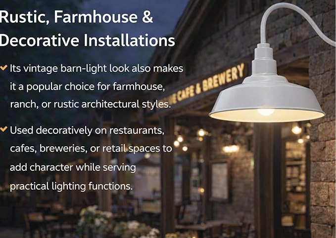 AGB102-AS20-WH Gooseneck Barn Light - White Outdoor Dome with Incandescent Downlight | Wall-Mount Fixture for Patios Gardens Pathways and Large Outdoor Living Spaces