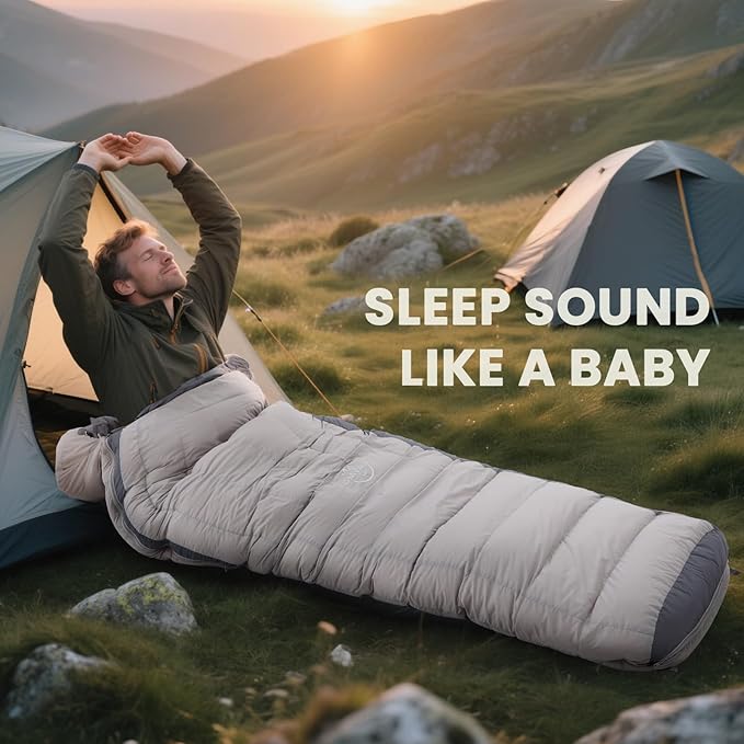 -10°F 0°F 10°F 15°F Down Sleeping Bag for Adults800/650 Fill PowerUltralight Wearable 4 Season Cold Weather Rectangle Sleeping Bag for Camping HikingCan be Used as a Down Blanket or Cloak