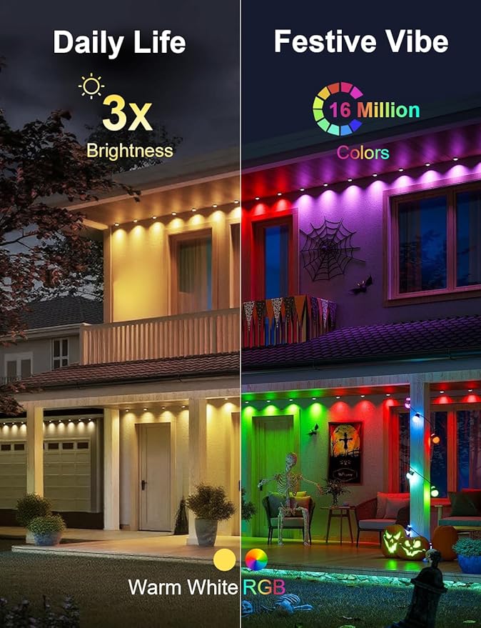 Fussion 200ft Permanent Outdoor Lights for House 2025 Smart RGB LED Outside Lights with APP Remote Control IP67 Waterproof Eternity Eaves Lighting for Christmas Halloween Holiday Party Daily