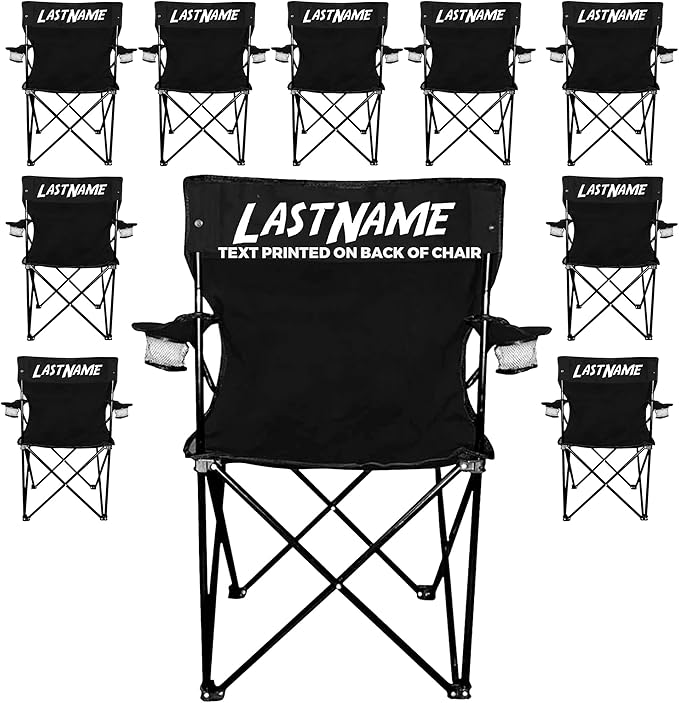 VictoryStore Custom Last Name Folding Camping Chair - Black Outdoor Chair with Carry Bag - Perfect for Camping Tailgating and More (10)