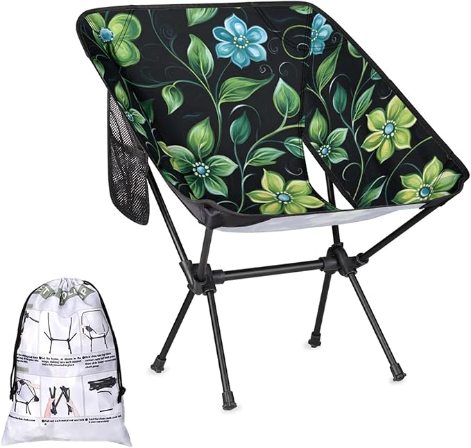 Honeybaby Folding Camping Chair Leaf Flower Theme Camping Chairs Lightweight Portable Chair Outdoor Foldable Chairs for Camping Travel Picnic Beach Hiking