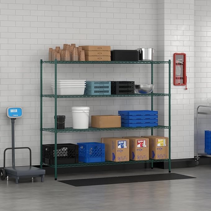 Commercial NSF Listed Green Epoxy Stationary Wire Shelving Kit 21 x 72 x 64 with 4 Shelves Perfect for Warehouse Walk-in Refrigerator Freezer Grocery Store Restaurant Dishroom