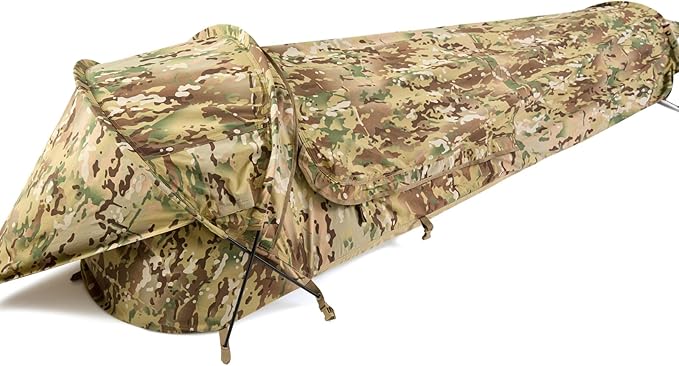 MT Military Hideaway Bivy Cover Stealth Compact Single-Pole Hooped Tent for Modular Sleeping Bags with Mosquito Bug Net MeshWaterproof Breathable Outer Shell Minimalist Shelter