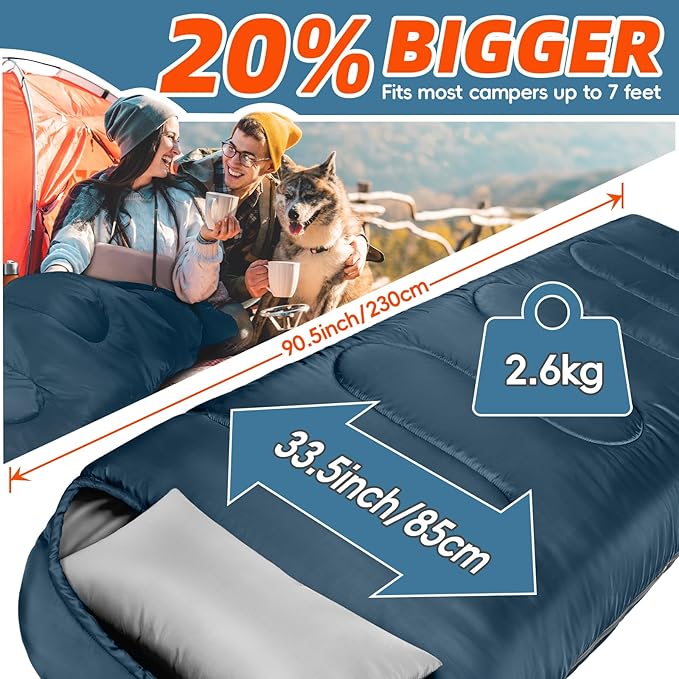 MEREZA 0 Degree Winter Sleeping Bag for Adults Kids with Pillow Cold Weather Sleeping Bag for 4 Season Camping Hiking Backpacking Sleeping Bags for Big and Tall