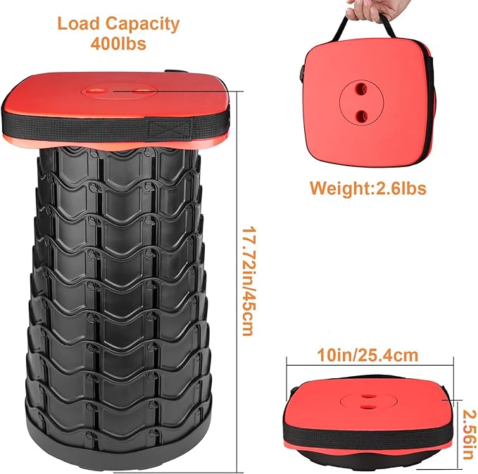 Boreeman Upgraded Collapsible Stool Square Portable Stool Lightweight Yet More Sturdy with Load Capacity 400lbs Perfect for Camping Fishing Hiking BBQ (Square Red)