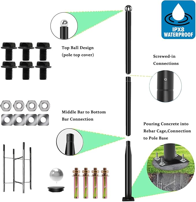 Street Light Pole 10 Ft Tall - Outdoor Adjustable Heavy Duty Metal Street Lamp Post for Outside Solar Street Lights with Mounting Rebar Cage Base for BackyardParking LotWalkway