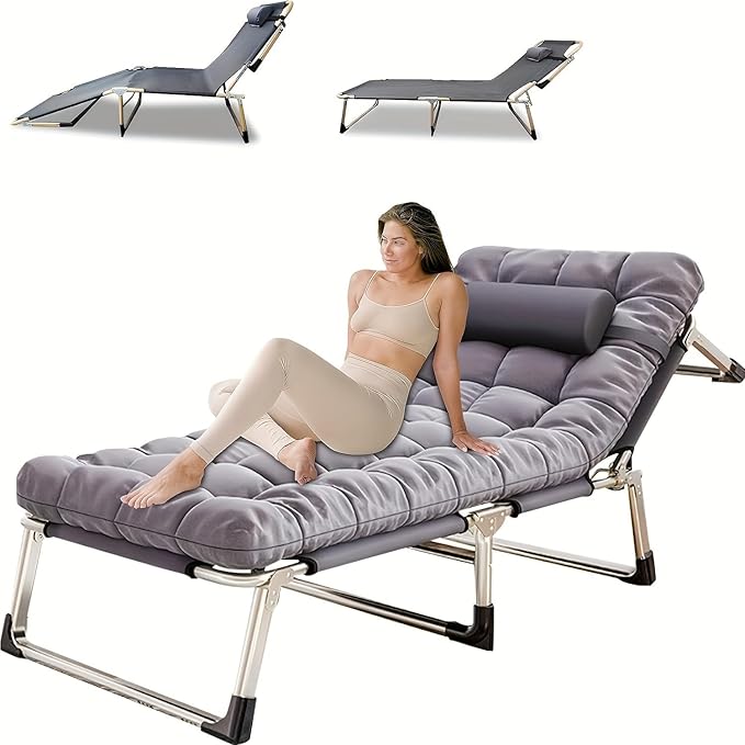 KNERS Heavy Duty Folding Bed Camping Bed Portable Guest Bed Suitable for Teenagers Adults Travel Garden Balcony Camping Supplies (Light Gray)