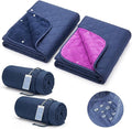 Waterproof Outdoor Stadium Blanket – Quilted &amp Windproof 57x49 Compact Picnic &amp Beach Blanket for Camping Sports Travel – Car Seat Cover for Post-Water Activities (Navy+Violet)