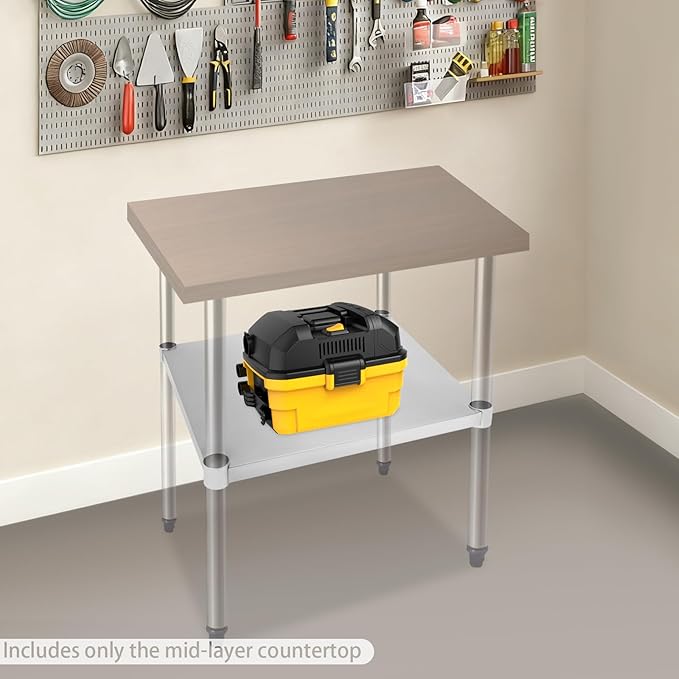 Eapmic Undershelf for Work Tables Adjustable Lower Shelf Stainless Steel Bottom Shelf Add for Commercial Prep Table Restaurant Kitchen Bakery Garage Workshop Use (21.65x21.65in)