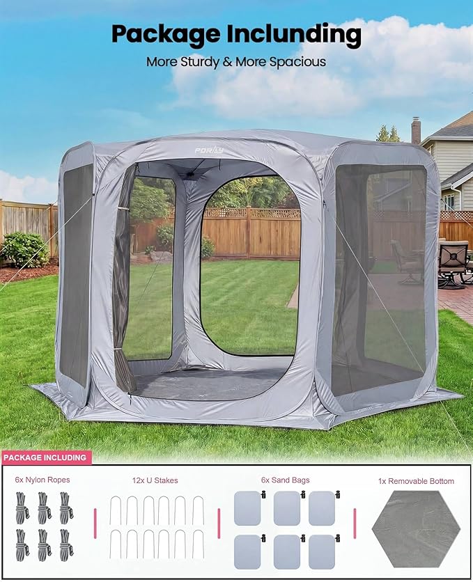 Porayhut Pop up Screen House Tent Sun Shelter with Breathable Mesh DoorsPortable Camping Tent with Detachable Waterproof Floor10x10FT Screen Canopy Outdoor for Family Friends Party
