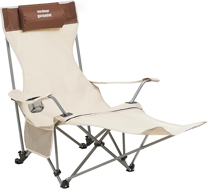 Folding Camping Chair with Footrest Tan/Brown