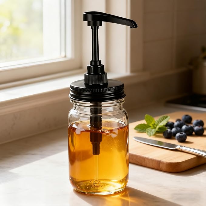 6 Pcs 70 Mm Regular Mouth Black Pump Lids for Mason Jars Honey and Syrup Dispenser Replacement