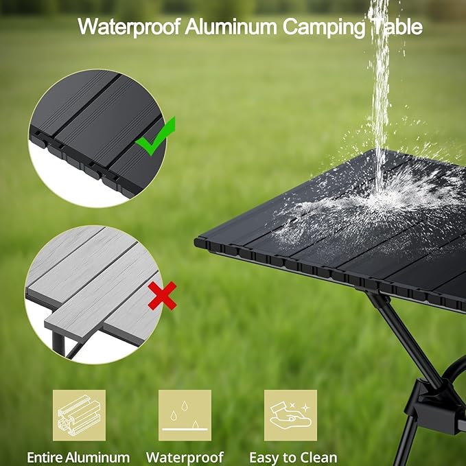 Anbte 3ft Roll Up Camping Table Max 27.5 4 Adjustable Heights Aluminum Camping Table Foldable Waterproof with Carrying Bag Lightweight for Garden Picnic Outdoor Travel Beach 35” X 16” Black