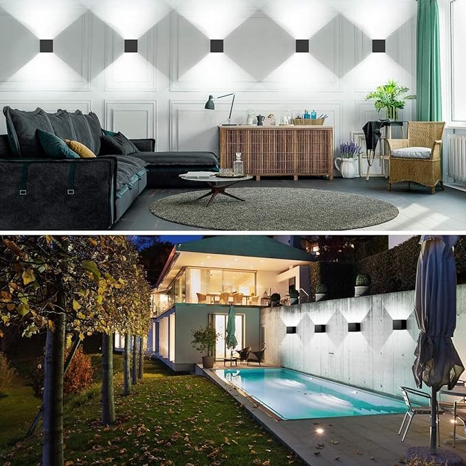 ledmo LED Wall Porch Light Up and Down Outdoor Modern Lights 20W Adjustable Wall Sconce IP65 Aluminum Black Square Wall Pack Lighting 6500K Waterproof Exterior for Yard House Patio Stair 2 Pack