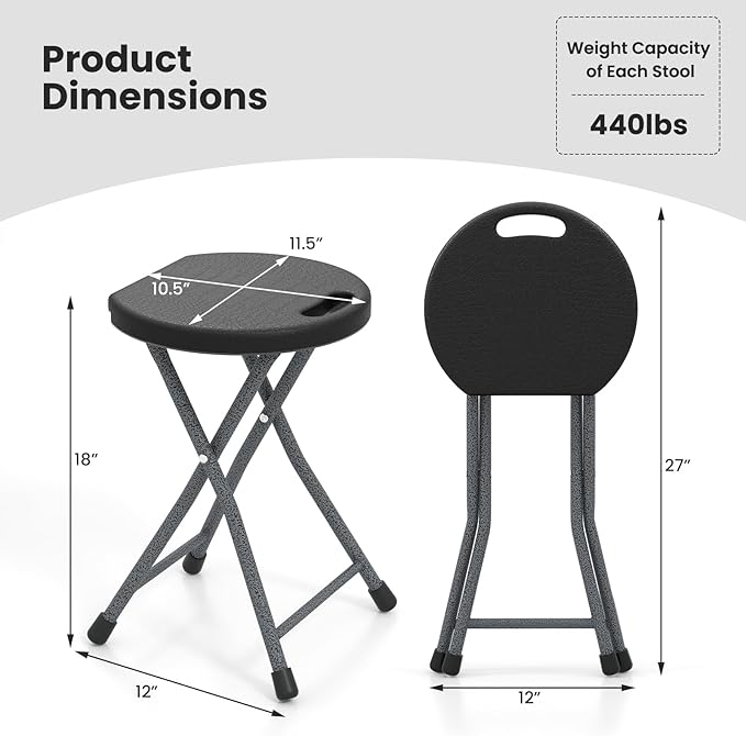 Goplus Folding Stool 2 Pack 18 inch Foldable Camping Stool for Adults with 440 lb Capacity Portable Plastic Fold up Stool Collapsible Round Stool with Handle for Fishing Hiking Gardening BBQ