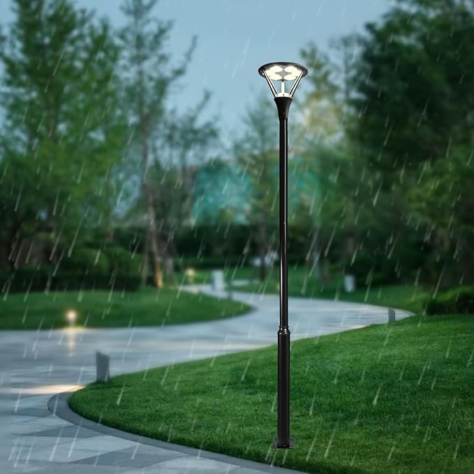 Street Light Pole Black Outdoor Galvanized Solar Street Lamp Post Split Street Lamp Post Outdoor Street Courtyard Parking Lot Lighting Post with Mounting Rebar Cage for Patio (10ft 114+76mm)