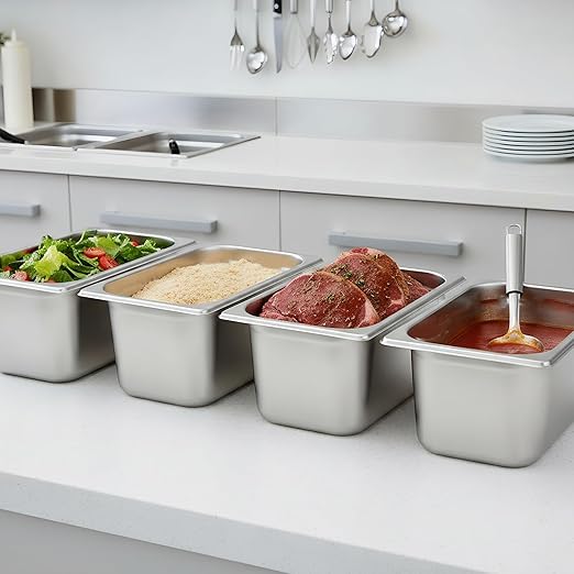 TOPZEA 4 Pack Hotel Pans 1/3 Size 6 Deep Stainless Steel Steam Table Pan Catering Food Pans Dinner Server for Restaurant Kitchen Breading Marinating Buffet &amp Food Prep Party Catering Supplie
