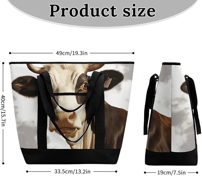 Insulated Shopping BagLarge Reusable Cooler Bags Farm Animal Cow Printed Foldable Shopping BagTravel Waterproof Shoulder Bag