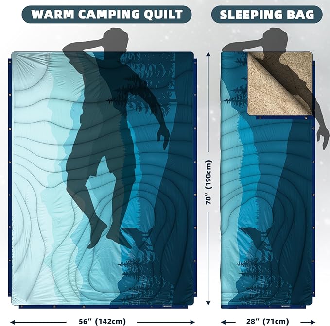 Outdoor Camping Blanket - Puffy Camping Blanket PackableSherpa Fleece Warm Blanket for Camping Outdoors Travel Stadium Festivals Beach Hammock 56x 78 Machine Washable DWR Lightweight