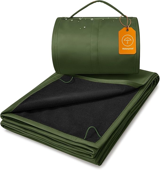BEDELITE Large Waterproof Camping Blanket for Spring and Autumn Lightweight Packable Blanket for Car Foldable Fleece Stadium Blanket for Outdoor Sports Wearable Machine Washable 55 x 80Green
