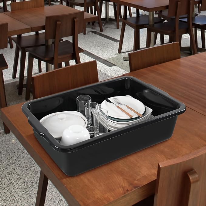 4 Pack 34 Liter Large Commercial Bus Boxes Plastic Utility Restaurant Bus Tub Tray Black