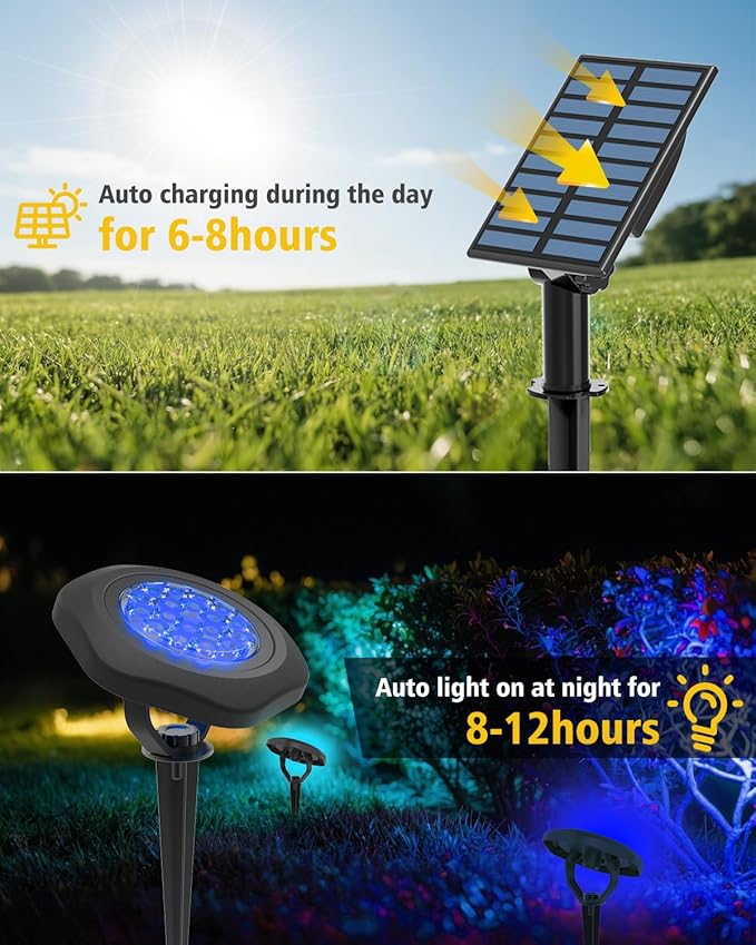 CORESLUX Solar Spot Lights Outdoor Waterproof IP68 3-in-1 LED Color Changing Solar Landscape Lights 2 Light Modes Landscape Path Lights for Outside Garden Yard Pond Pathway