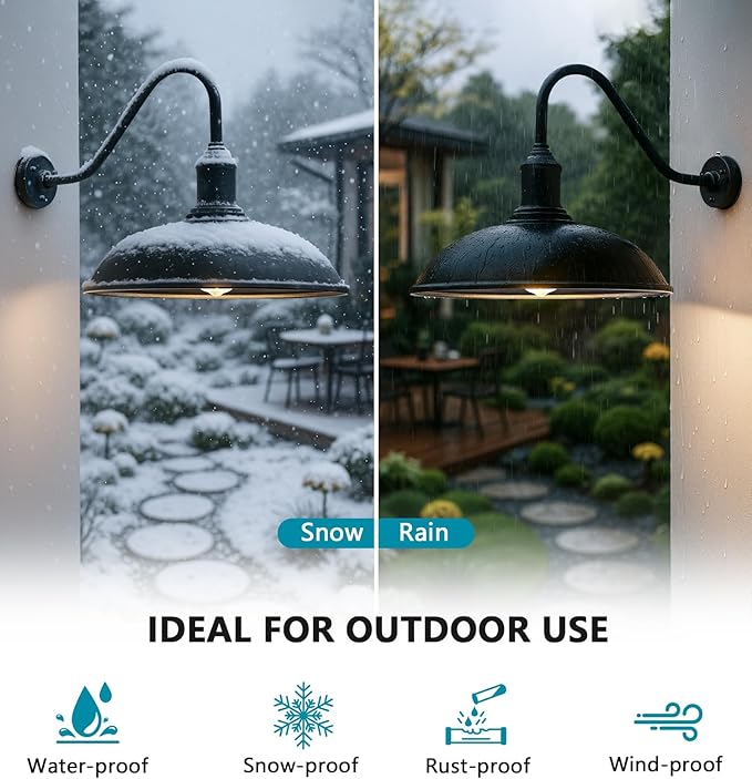 Outdoor Barn Light - 18 Inch Dusk to Dawn Large Exterior Fixture with Extended Arm Gooseneck Light - Waterproof and Rust Resistant for Farmhouse Garage Porch