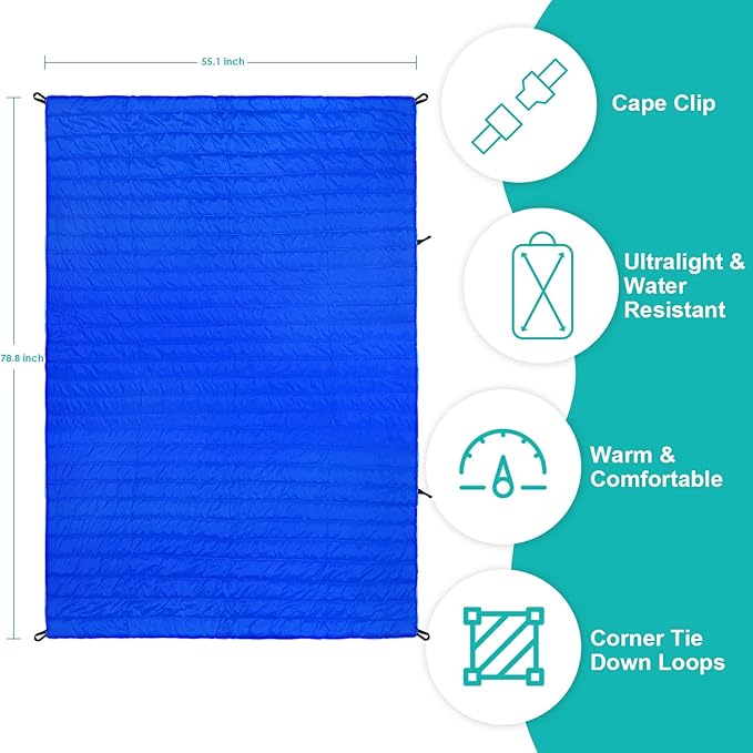 Gold Armour Camping Blanket - Puffy Packable Lightweight &amp Compact Insulated Camping Quilt for Outdoor - Backpacking Beach Stadium Camp Travel and Hiking Gear Essentials (Blue)