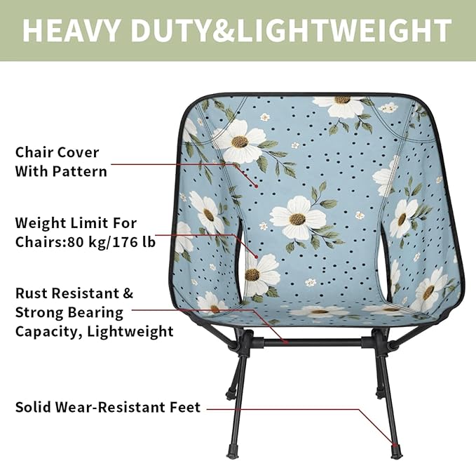 Honeybaby Folding Camping Chair Flowers Dots Camping Chairs Lightweight Portable Chair Outdoor Foldable Chairs for Camping Travel Picnic Beach Hiking