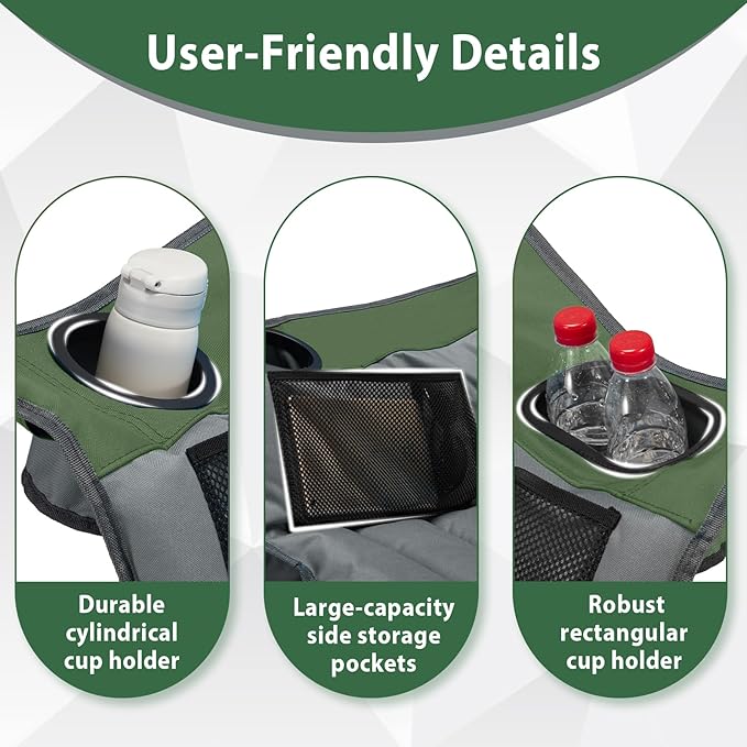 Oversized Camping Chair Portable Folding Camping Chairs with Side Pocket Cup Holder and Carry Bag Heavy Duty Outdoor Camping Chairs for Adults Fishing Sports Trip up to 400lbs Style 7
