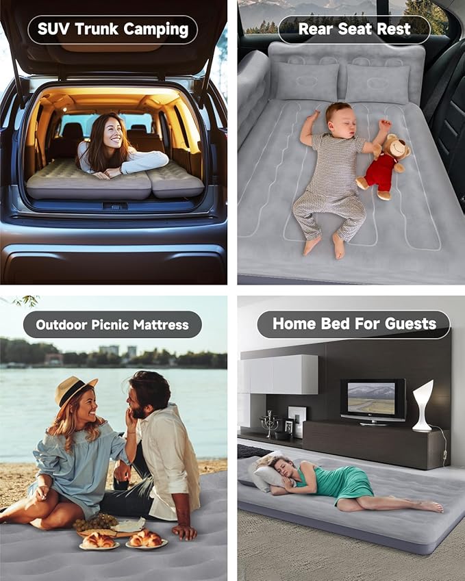 Umbrauto Car Air Mattress Bed: Inflatable SUV Camping Sleeping Pad for Truck Back Seat with Pump &amp Pillows Blow Up Backseat Car Mattress for Van Rear Seat
