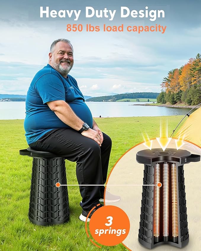 2026 Upgraded Collapsible Stool Extra Large Sturdy Portable Seat Telescoping Folding Chair for Camping Travel - XXL