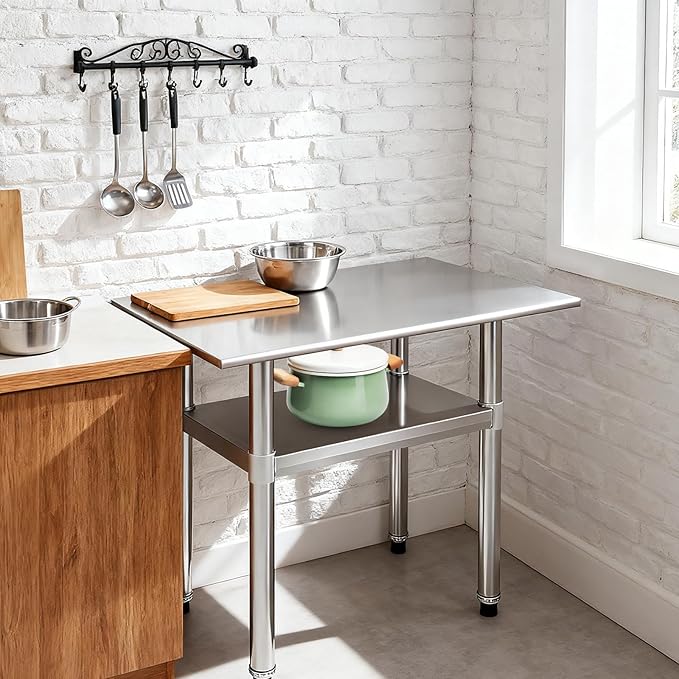 Eapmic Undershelf for Work Tables Adjustable Lower Shelf Stainless Steel Bottom Shelf Add for Commercial Prep Table Restaurant Kitchen Bakery Garage Workshop Use (21.65x9.84in)