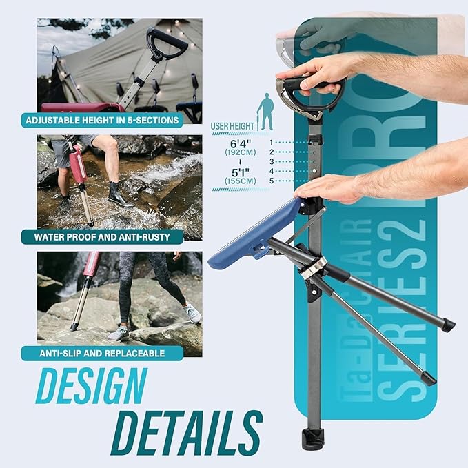 STEP2GOLD Ta-Da Chair Series 2 PRO Portable Trekking Hiking Pole Folding Walking Stick with Seat Walking Cane with Chair Foldable Chair Lightweight Aluminum Easy Carry and Storage Anti-Slip