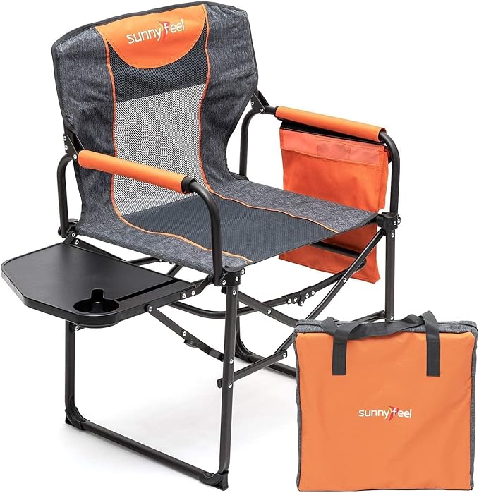 SUNNYFEEL Camping Directors Chair Heavy DutyOversized Portable Folding Chair with Side Table Pocket for Beach FishingTripPicnicLawnConcert Outdoor Foldable Camp Chairs