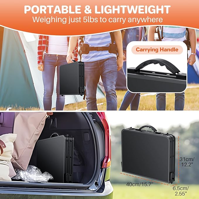 FUNYKICH 2ft Small Folding Camping Table(22.8'' Lx15.7'' W) 3 Height Adjustable Portable Picnic Table Lightweight Aluminum Outdoor Table with Carry Handle for Camping BBQ Beach Picnic Black