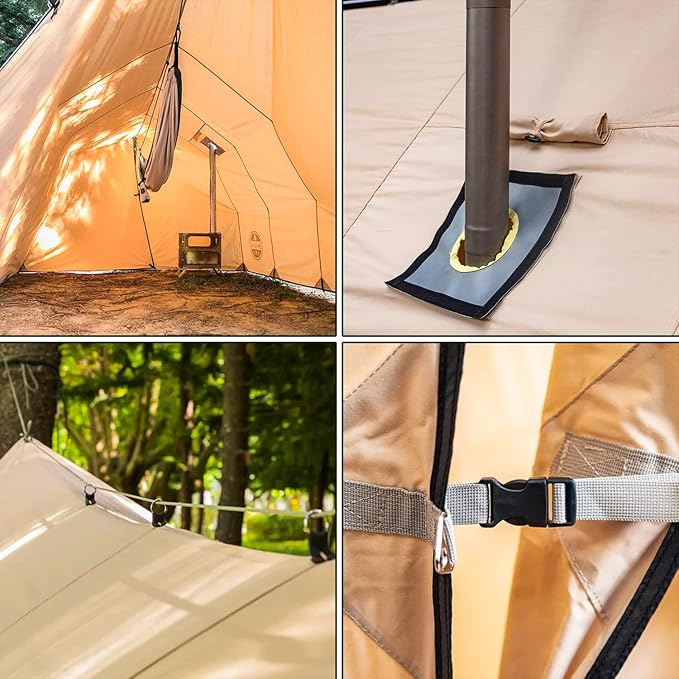 POMOLY Hammock Tarp Camping Tarp with Stove Jack Ultralight Waterproof Shelter Canvas Rain Fly for Hiking Backpacking (Khaki)