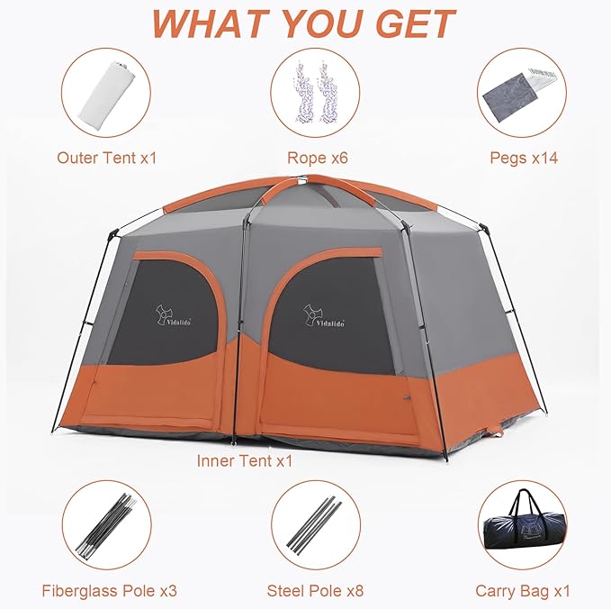 Vidalido Tents3-4 Person Camping Tent with Extended VestibuleWeather Resistant Family Tents with Breathable Mesh WindowsEasy Install Waterproof Outdoor Tent for Backpacking and Camping Hiking