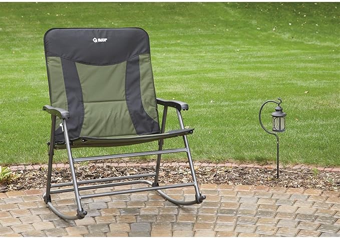 Guide Gear XXL Oversized Rocking Camping Chair Heavy-Duty 600 lb Capacity Portable Folding Outdoor Camp Rocker Chairs for Adults Hunter Green/Black