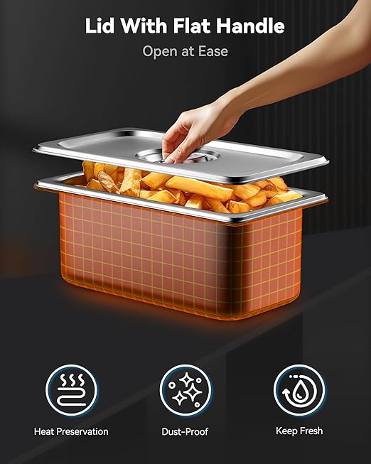 8 Pack Hotel Pans with Lids 1/3 Size 6 Deep Stainless Steel Steam Table Pan 22 Gauge Anti Jam Commercial Food Pans for Hotel Party Buffet Catering Supplies