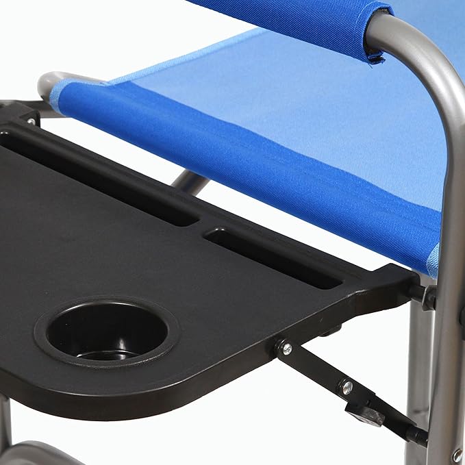 Kamp-Rite Portable Folding Outdoor Beach Patio Lawn Director's Chair w/Side Table &amp Cup Holder for Camping Tailgating and Sports 2-Tone Blue