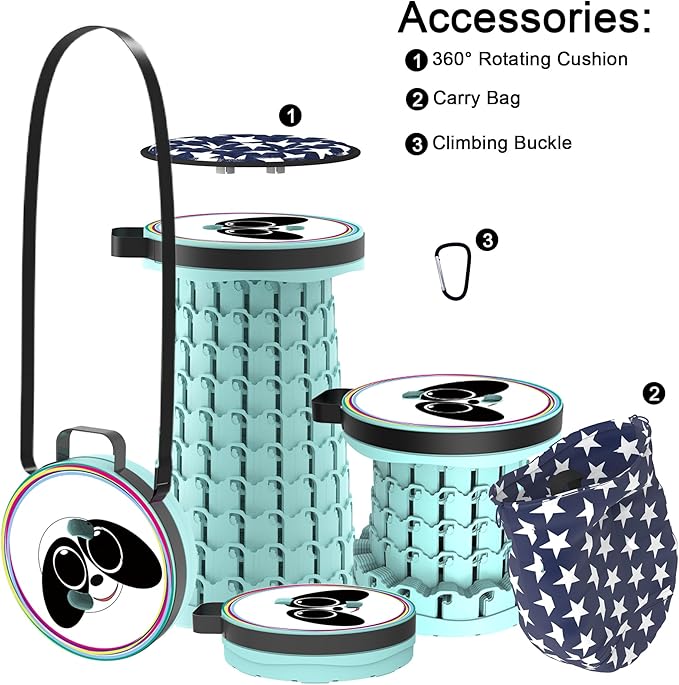 ALEVMOOM Upgraded Telescoping Collapsible Stool with Cushion Folding Stool with Printing Portable Retractable Foldable Seat Max Load 600lbs for Adults Camping Fishing Outdoor