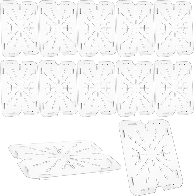 12-Pack Acrylic Food Drain Trays Clear Plastic Drain Shelf for 1/2 Size Food Pans Countertop Mount Dishware
